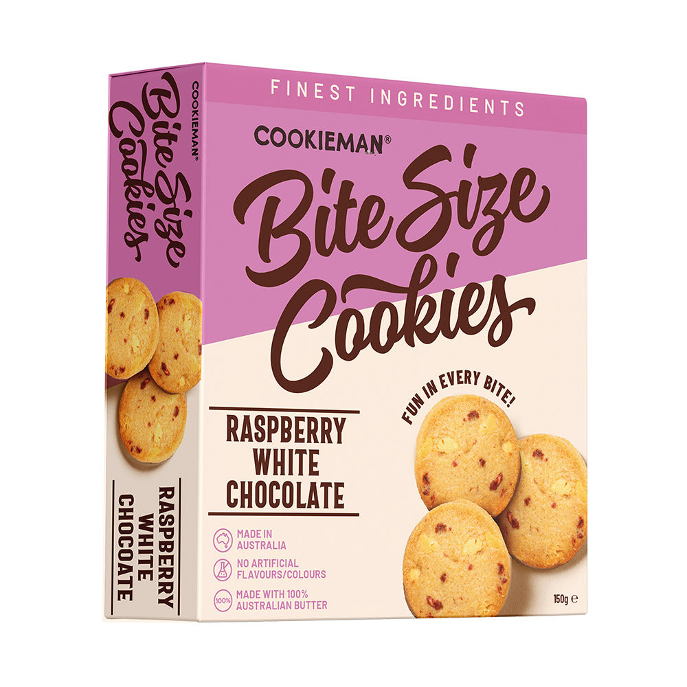 Raspberry White Chocolate Cookies Box 150g - Bite Size Biscuits