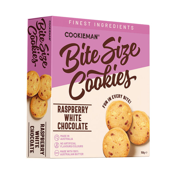 Raspberry White Chocolate Cookies Box 150g - Bite Size Biscuits