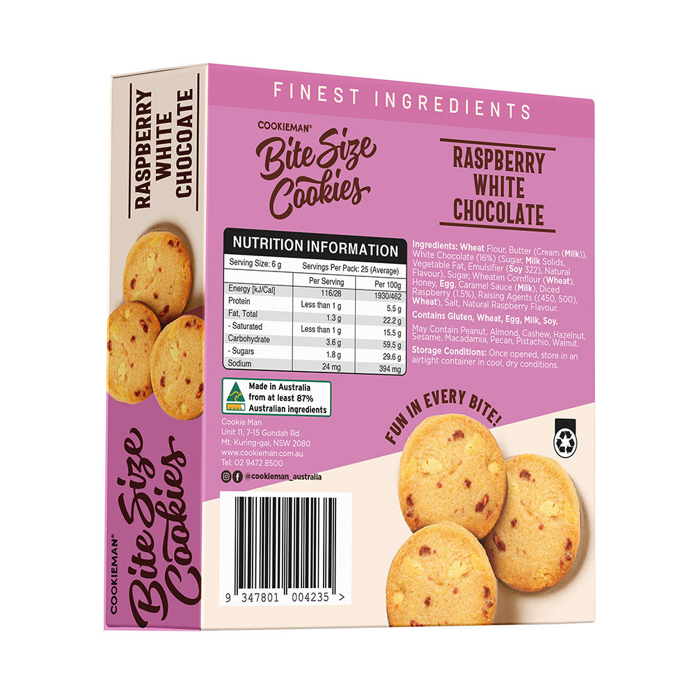 Raspberry White Chocolate Cookies Box 150g - Bite Size Biscuits