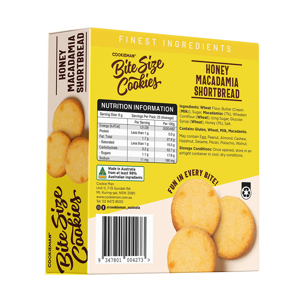 Honey Macadamia Shortbread Cookies Box 150g - Bite Size Biscuits