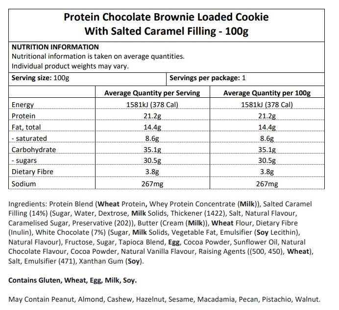 Chocolate Brownie Loaded with Salted Caramel 100g - Protein Cookies