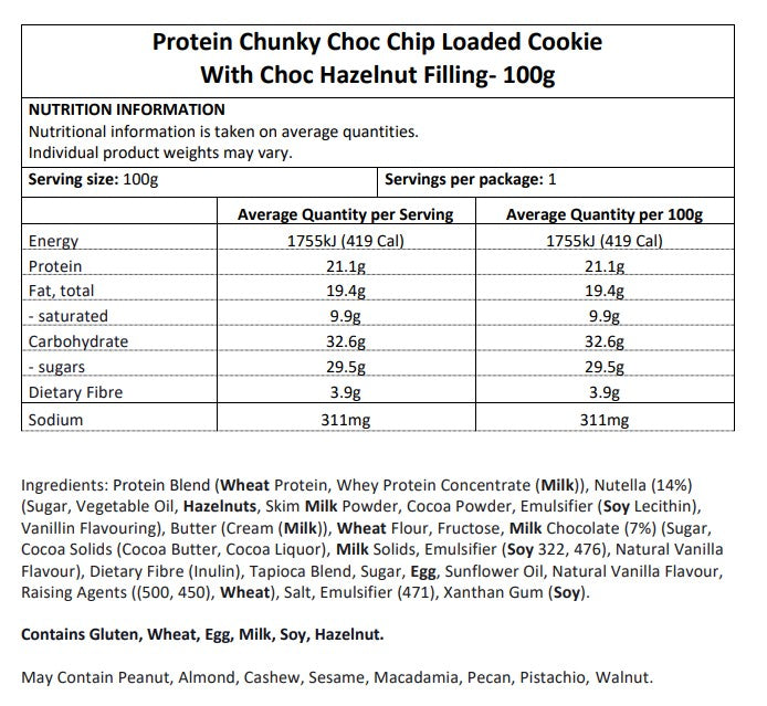 Chunky Choc Chip Loaded with Choc Hazelnut 100g x 10 - Protein Cookies