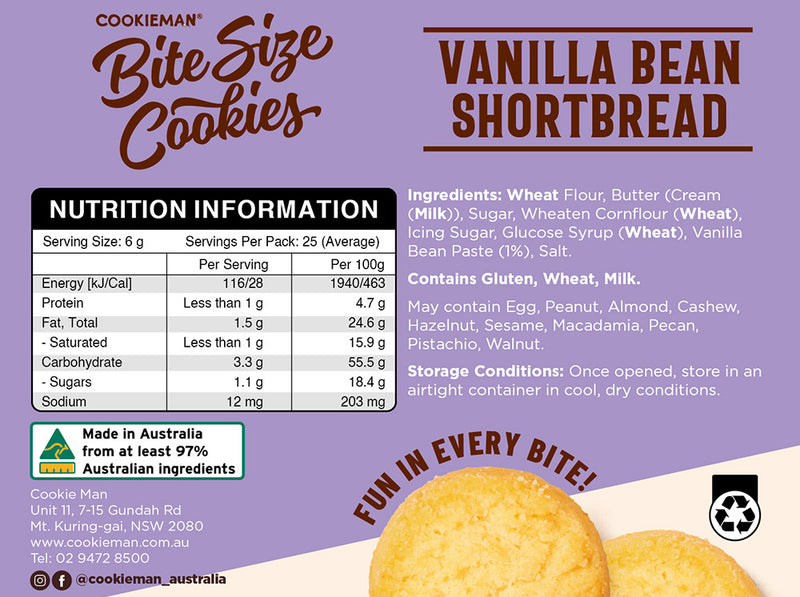 Vanilla Bean Shortbread Cookies Box 150g - Bite Size Biscuits